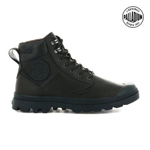 Palladium Pampa Shield WP+ LTH Men's Boots Black | UK L074-FGO